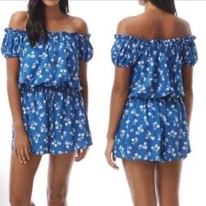 Kate Spade Macaw Blue Wildflower Print Romper / Cover-Up Sz S